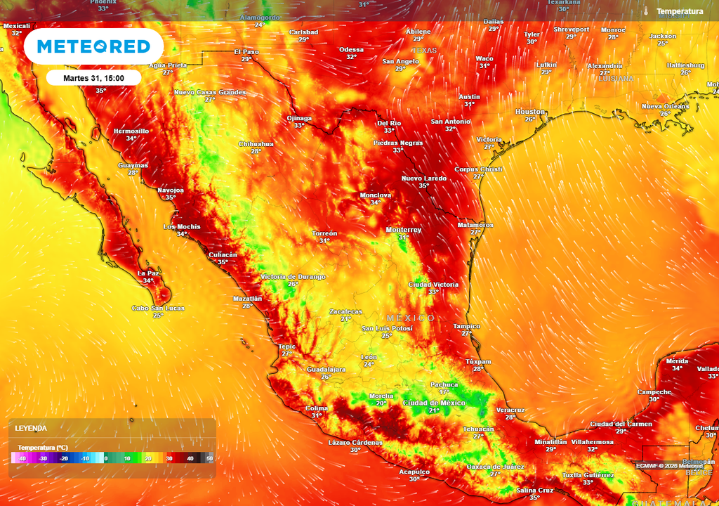 Pronóstico de temperaturas en grados Celsius El norte y Pacífico serán los más calurosos con 30-40 °C sin descartar mayores, mientras el Altiplano y montañas tendrán de 10-25 °C; Golfo de México y sureste con 25-35 °C.