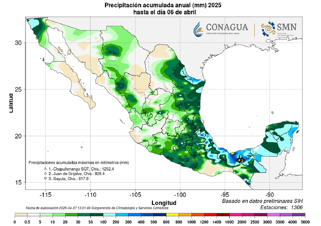 Acumulado anual de lluvias en milímetros