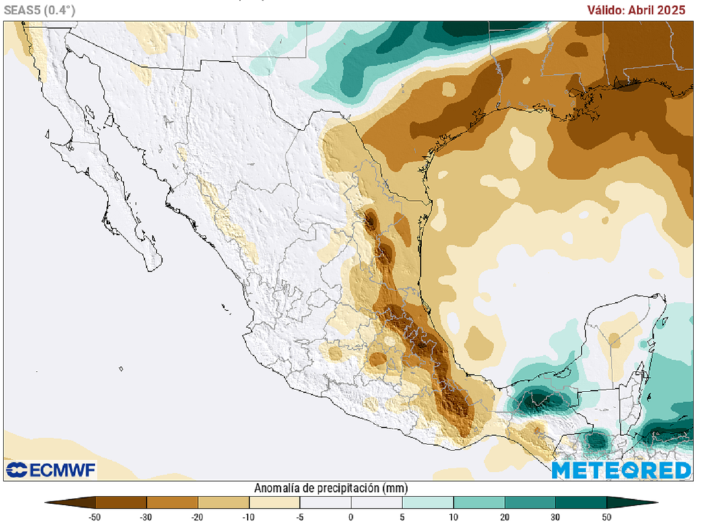 Pronóstico de anomalía de precipitaciones en abril