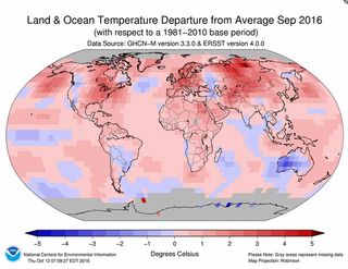 La temperatura global en septiembre de 2016 cerca del récord, según NOAA