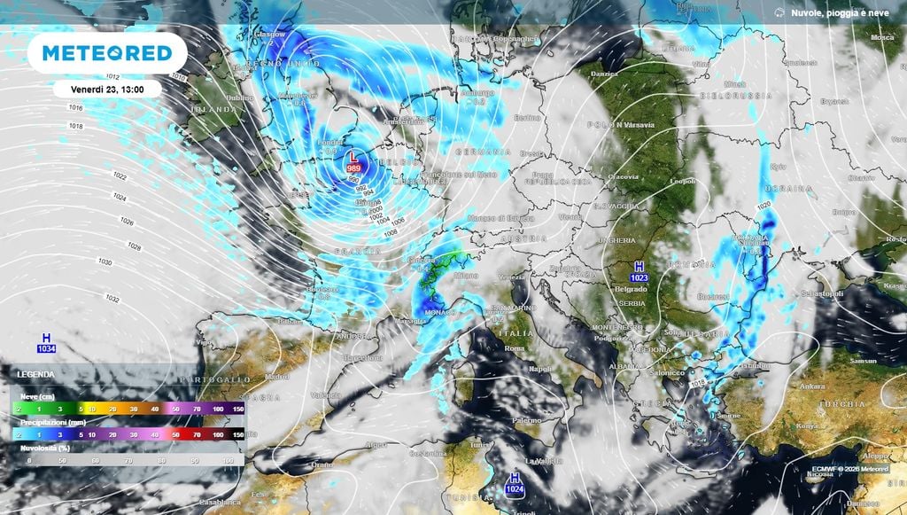 Tempesta Austen in arrivo domani L'intenso minimo depressionario che si approfondirà sul Nord Europa