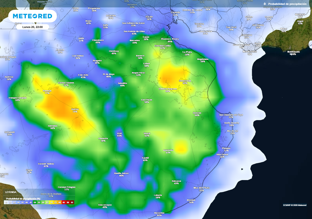 Hacia la noche de este lunes aumenta la probabilidad de precipitaciones sobre el AMBA.