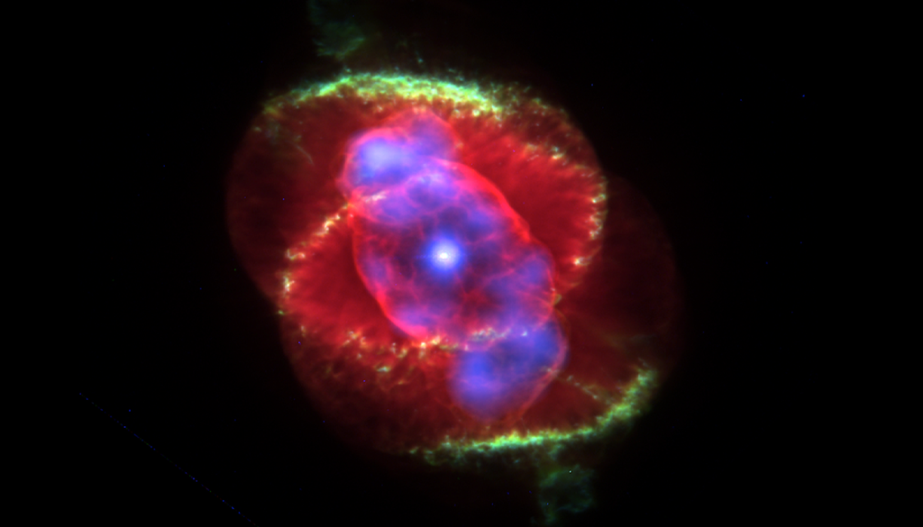 Esempio di nebulosa planetaria in cui si trasformerà il Sole dopo la fase di gigante rossa, con una nana bianca al centro.