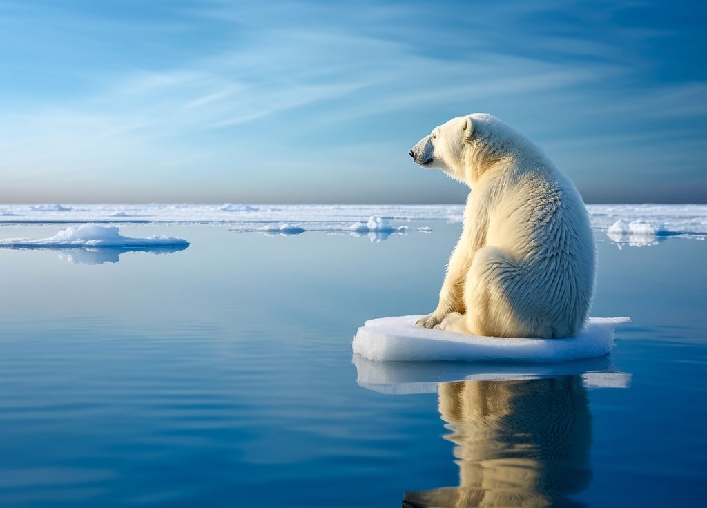 oso polar sentado sobre un pequeño hielo marino en medio del océano