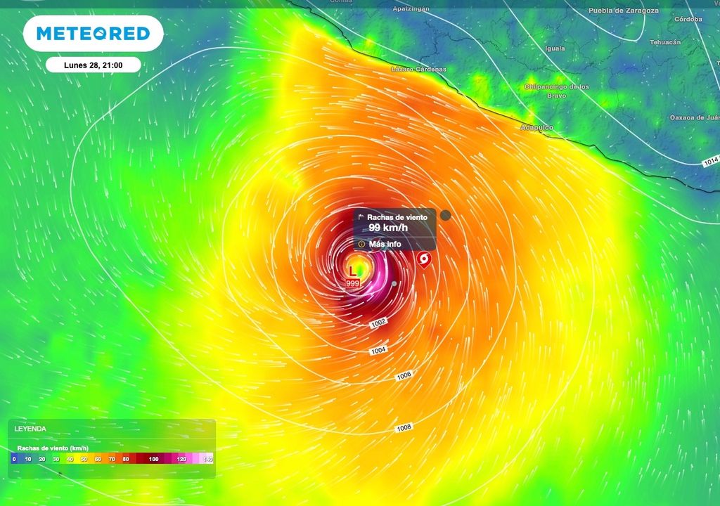 Las rachas de viento en la periferia del sistema alcanzan valores superiores ya a los 90 km.