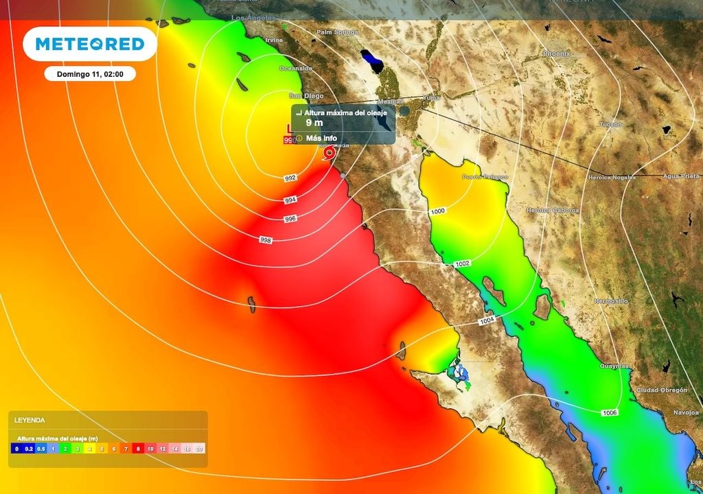 El oleaje mas alto pudiera alcanzar los 9 metro al momento del impacto de Isaias en costas de Baja California. El oleaje mas alto pudiera alcanzar los 9 metro al momento del impacto de Isaias en costas de Baja California.