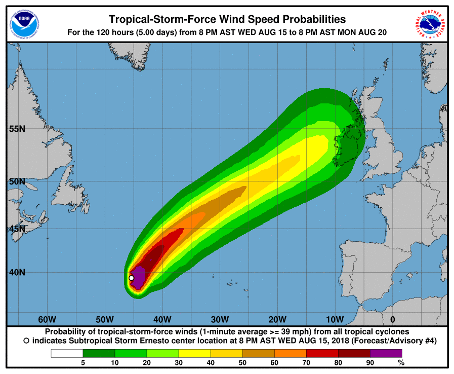 La tormenta subtropical Ernesto se forma en el Atlántico norte