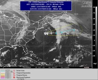 La tormenta subtropical Melissa al este de la costa atlántica de EEUU