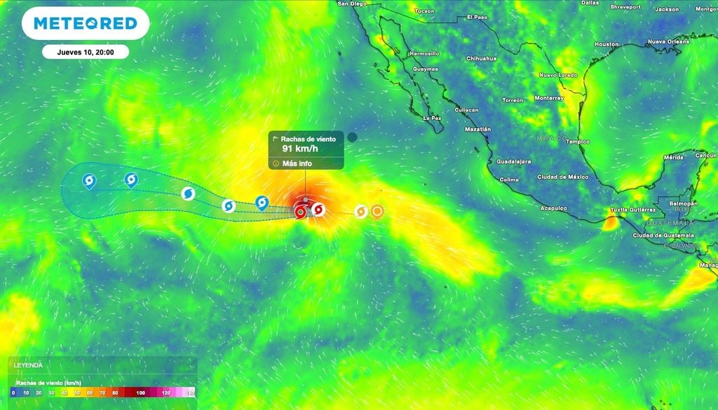 Rachas de vientos con rachas 70 a 100 km/h y oleaje de 3 a 5 metros de altura pudieran alcanzar a costas del Archipiélago de Revillagigedo.