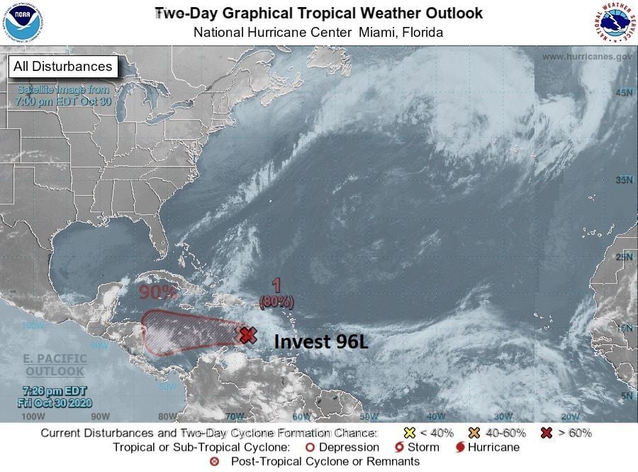 La tormenta tropical Eta podría formarse en horas en el Caribe