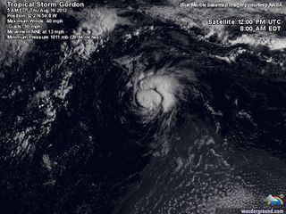 La tormenta tropical Gordon y su viaje hacia las zonas marítimas europeas (16 de agosto de 2012)