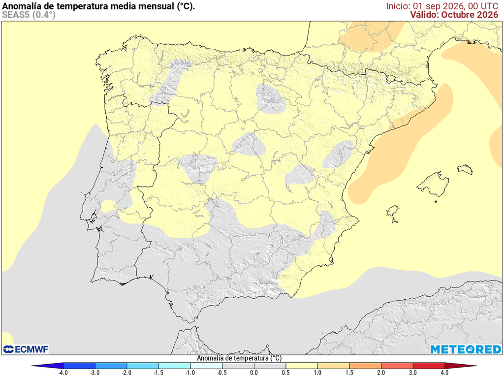 El modelo europeo señala que en octubre las temperaturas podrían situarse por encima de la media de la época en amplias zonas.