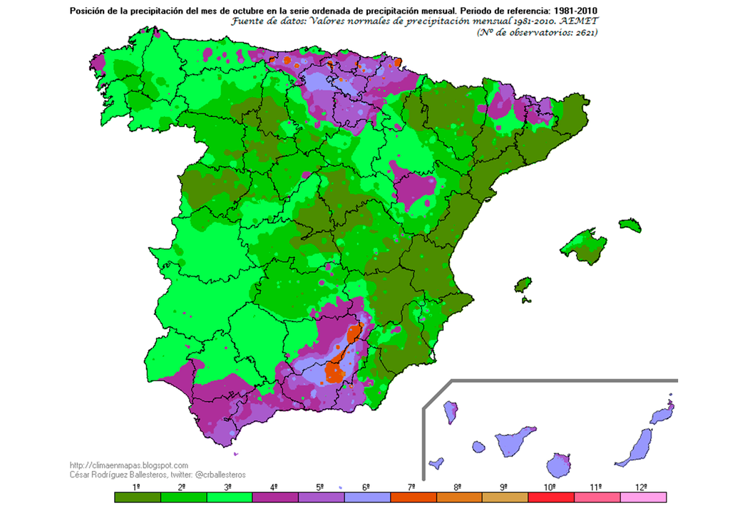Octubre es uno de los meses más húmedos del año en el conjunto del país, gracias a que pueden darse diversos tipos de situaciones que favorecen las precipitaciones. Autor: César Rodríguez Ballesteros.