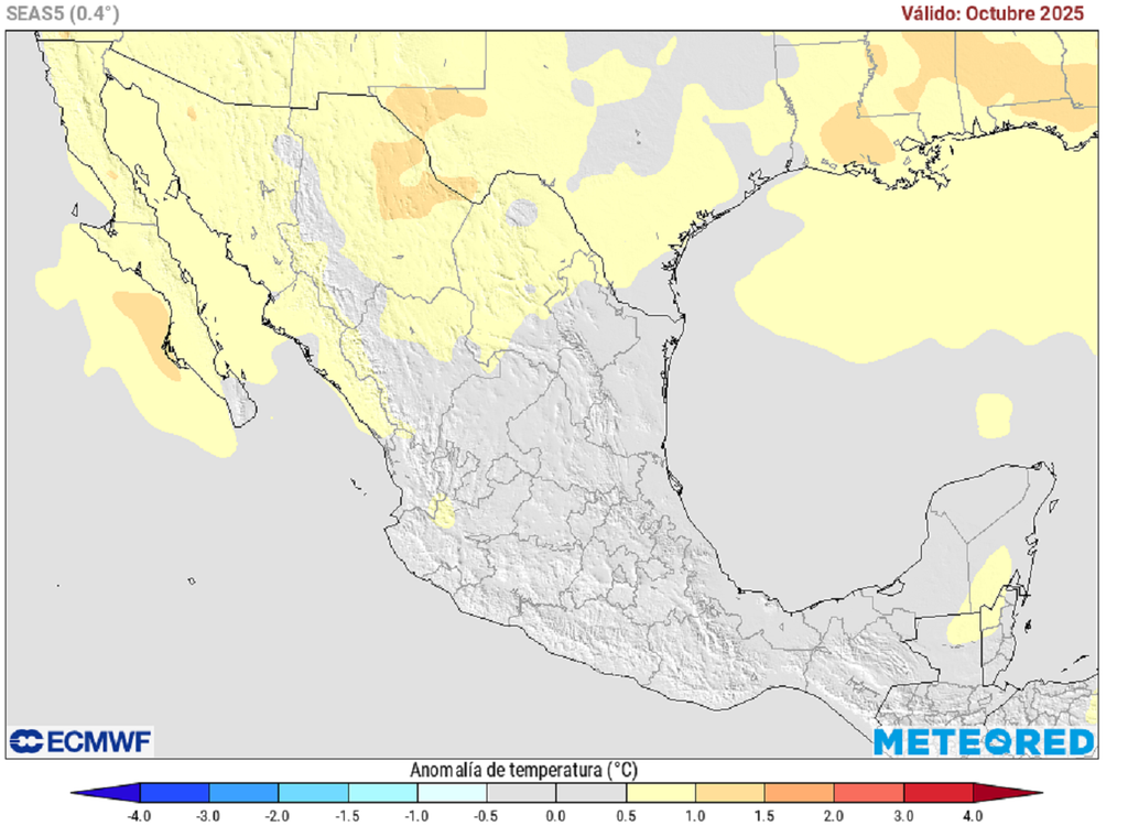 Anomalía de temperaturas en grados Celsius