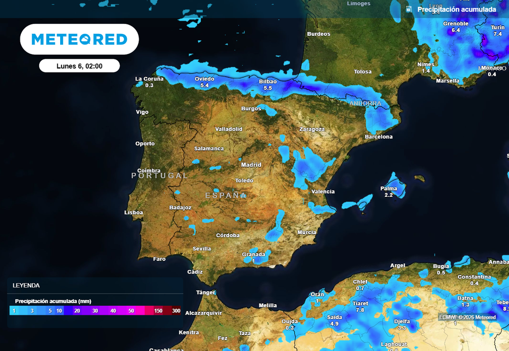 Precipitación acumulada en España Precipitación acumulada durante esta semana en la península Ibérica y el archipiélago balear. Las tormentas serán más dispersas que los últimos días, pero el domingo descargarán con cierta intensidad.