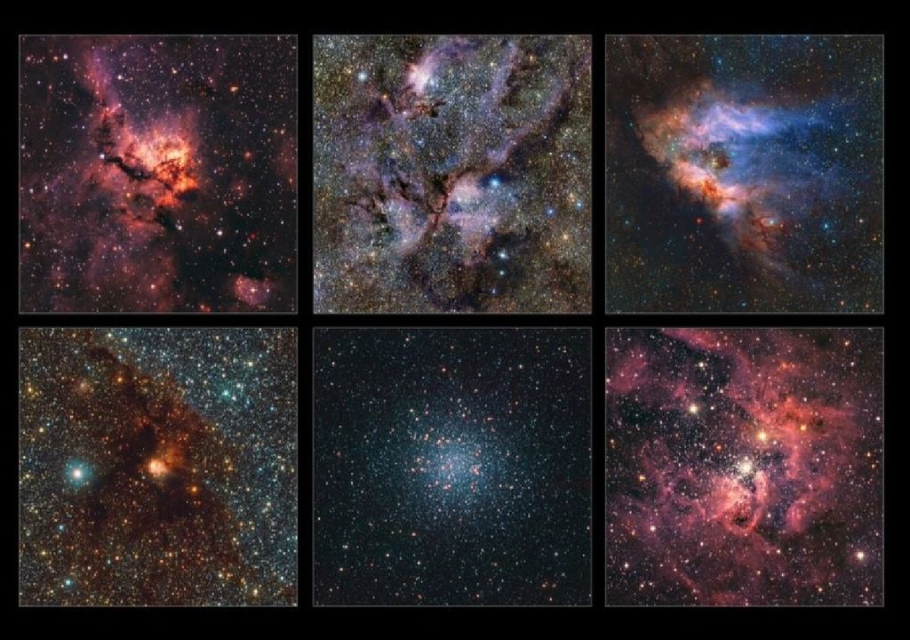 Este collage muestra una pequeña selección de regiones de la Vía Láctea obtenidas como parte del mapa infrarrojo más detallado de nuestra galaxia.