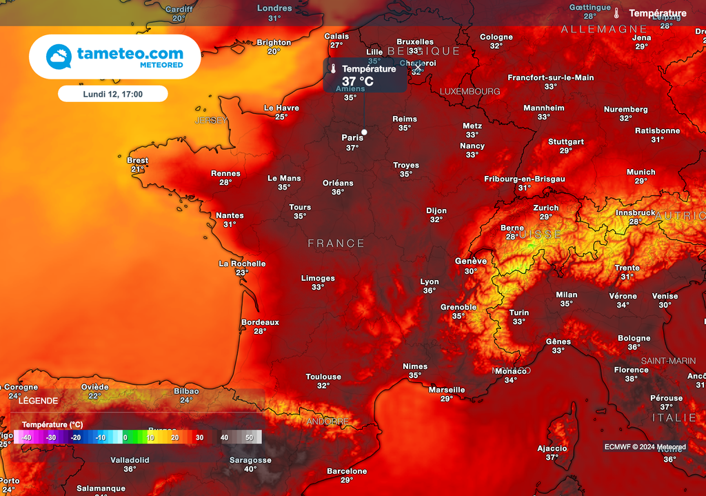 Près de 40°C localement cet après-midi.