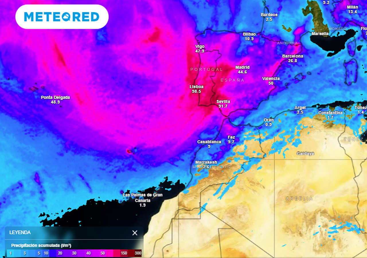 Acumulaciones previstas de precipitación hasta el 21 de marzo de 2025 13 h.l.p. Tiempo.com