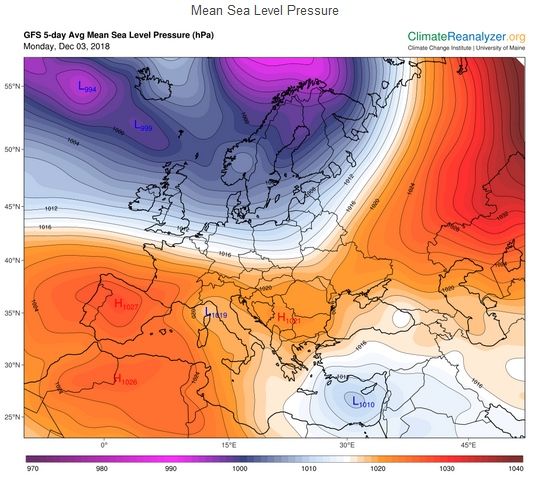 Mapas medios a 5 días del modelo GFS de la presión en superficie. TropicalTidbits