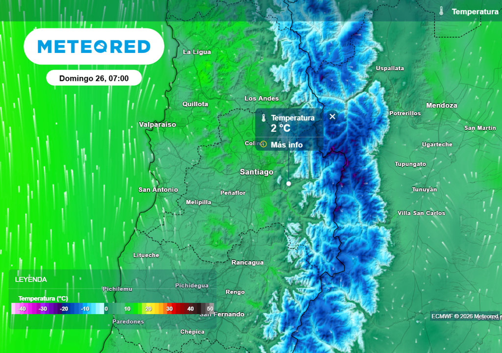 Varias zonas de la Región Metropolitana verán bajar sus termómetros hasta los 2 °C este domingo (26).