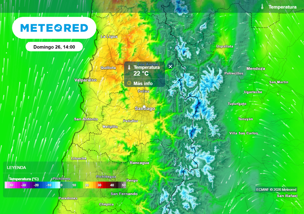 Temperatura máxima llegará hasta los 22 °C en Santiago este domingo, según modelo europeo.