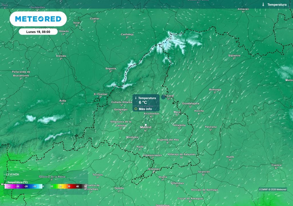 Las mínimas podrían caer hasta los 6 ºC en la jornada del lunes.