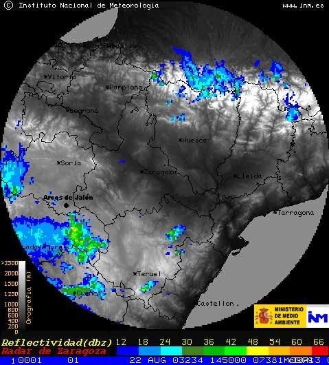Las Inundaciones De Arcos De Jalón En El Verano Del 2003 Copyright Instituto Nacional de Meteorología.Figura nº12. Imagen del radar para las 14:50 UTC.