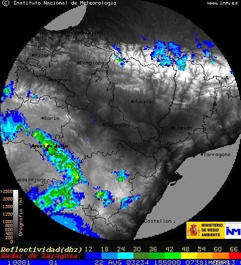Las Inundaciones De Arcos De Jalón En El Verano Del 2003 Figura nº16. Imagen del radar para las 15:50 UTC.