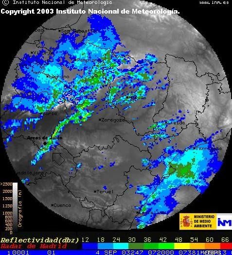 Las Inundaciones De Arcos De Jalón En El Verano Del 2003 Figura nº31. Imagen del radar de Zaragoza para las 7:20 UTC.