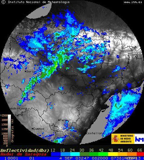 Las Inundaciones De Arcos De Jalón En El Verano Del 2003 Figura nº32. Imagen del radar para las 8:20 UTC.
