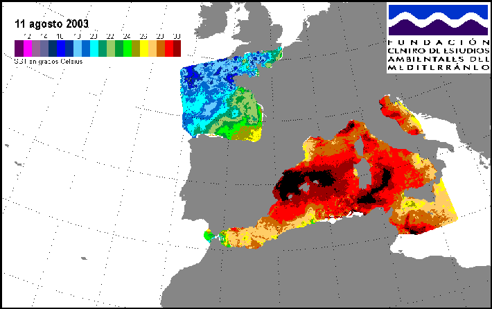 Las Inundaciones De Arcos De Jalón En El Verano Del 2003 Figura nº4. Mapa de temperatura del agua del Mar Mediterráneo, el día 11.