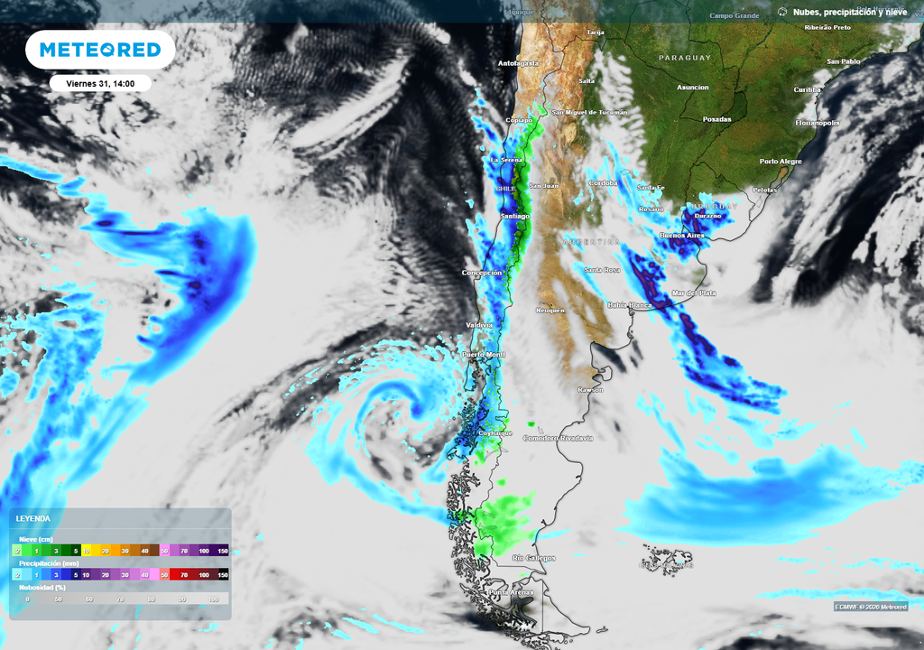 lluvias previstas Las precipitaciones avanzarán rápida e intensamente por la zona Centro y Norte Chico. La inestabilidad producirá tormentas eléctricas en el tramo.