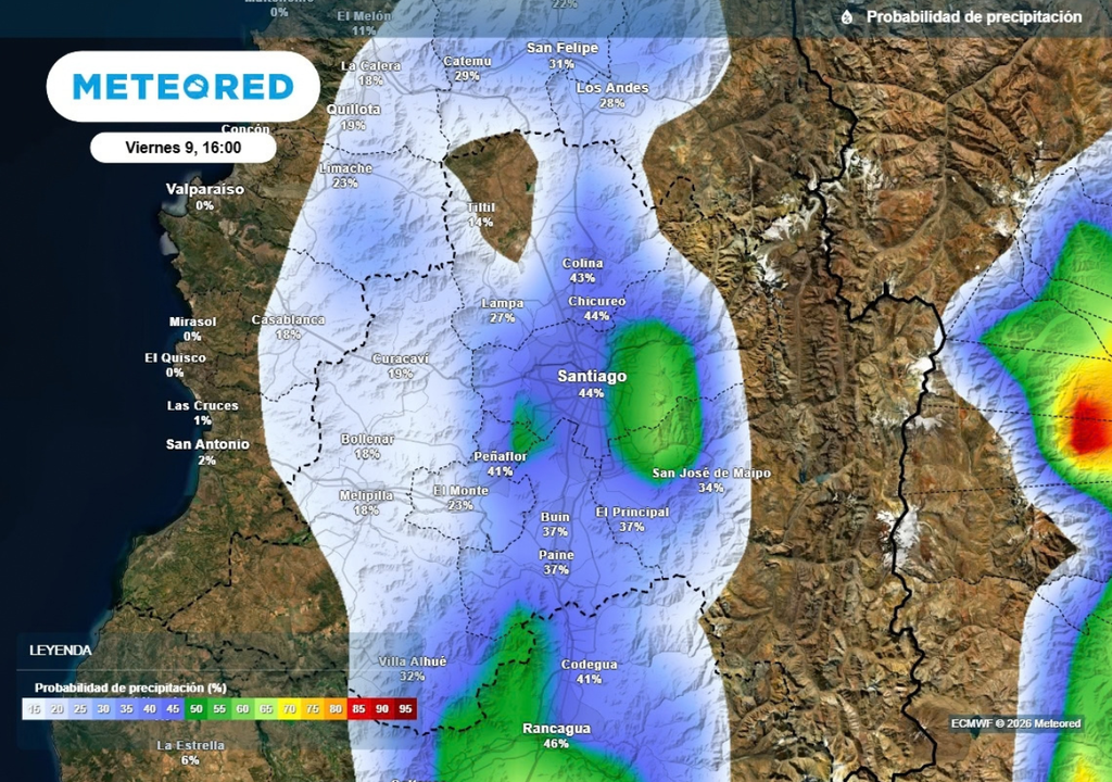 probabilidad de precipitaciones Este viernes no se descartan chubascos débiles en la tarde, aunque la probabilidad está en torno a un 40 %.