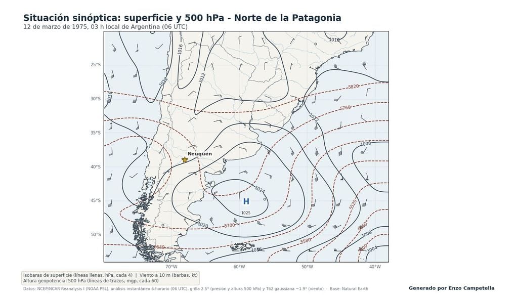 Carta inundaciones 1975 La carta corresponde a la madrugada del 12 de marzo de 1975. Allí se puede ver una configuración de superficie muy similar a situación que dio lugar a las lluvias de esta temporada.