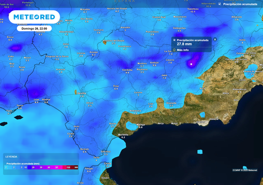 Las lluvias llegarán a Andalucía este domingo y los mapas prevén más 20 l/m2 en estas provincias