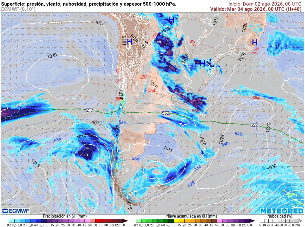Durante el martes ingresa un sistema frontal más al sur el cual dejará precipitaciones débiles en el Biobío.