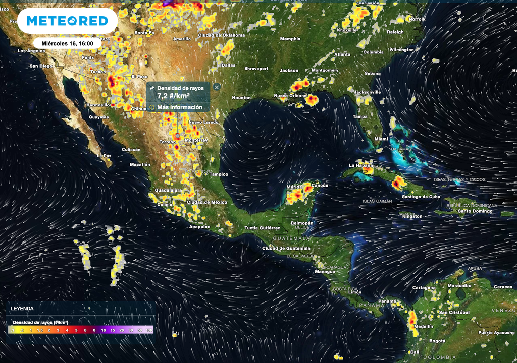 Presencia de Rayos en México miércoles por la tarde