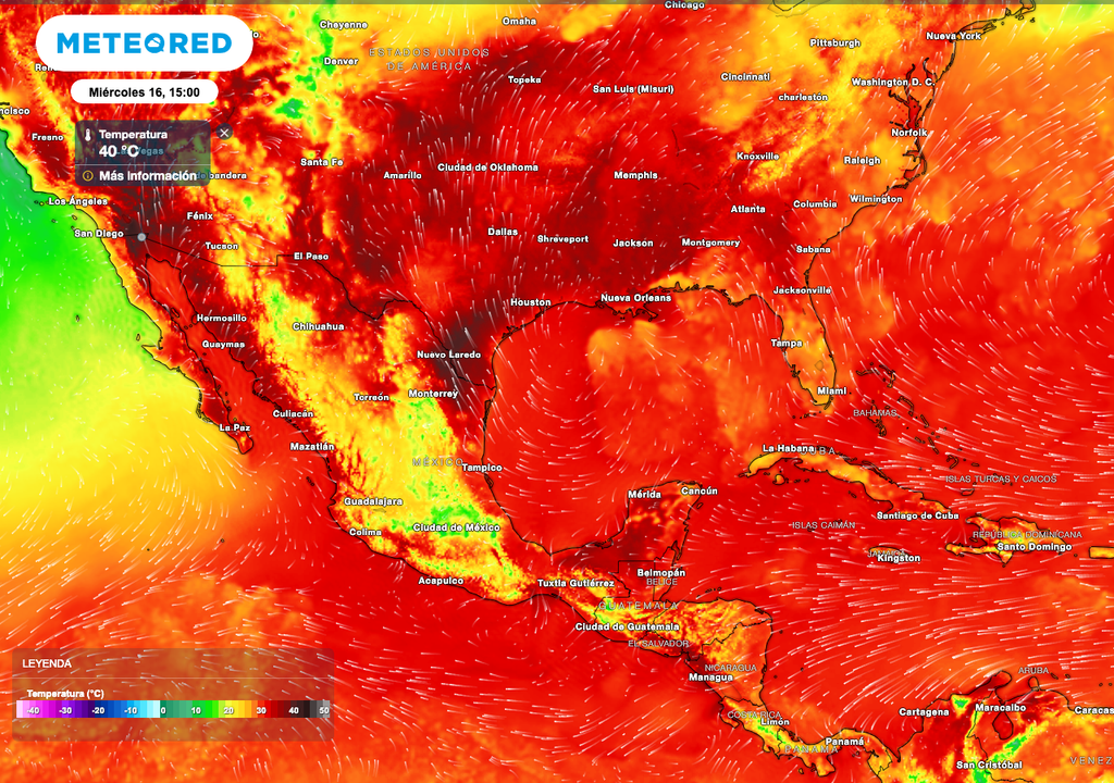 Temperaturas máximas 40 °C, miércoles 15 pm