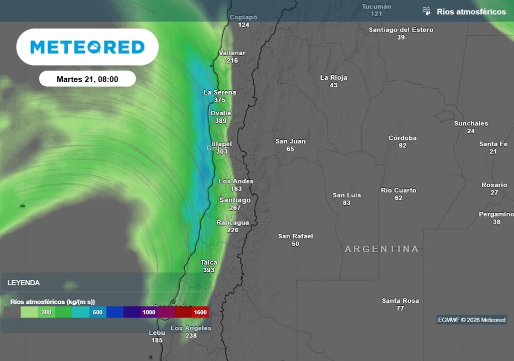 Río atmosférico Amplio río atmosférico impactará con mayor fuerza entre las regiones de Coquimbo y O´Higgins