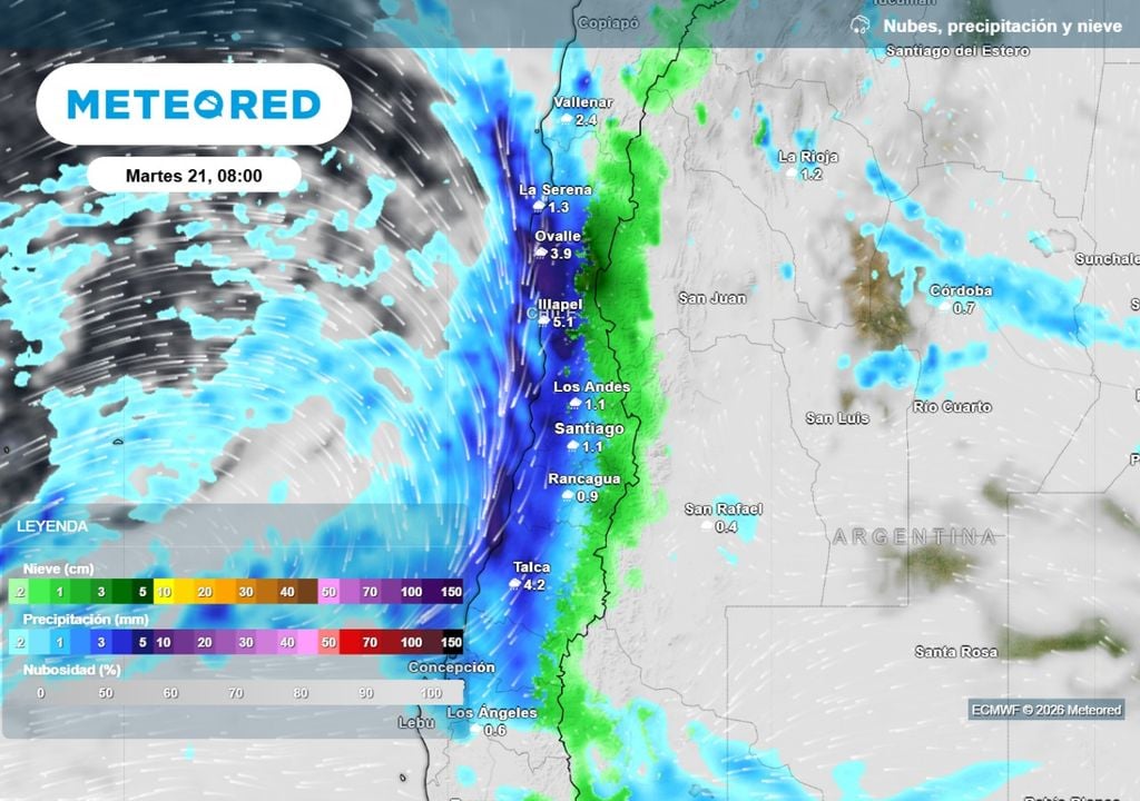 Precipitaciones El martes se espera otro pulso importante de lluvias en la Región Metropolitana, en algunas localidades podrían ser intensas.