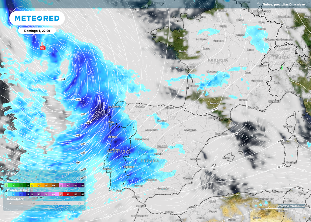 En la jornada del domingo un nuevo frente asociado a una borrasca llegará a la península desde del Atlántico.