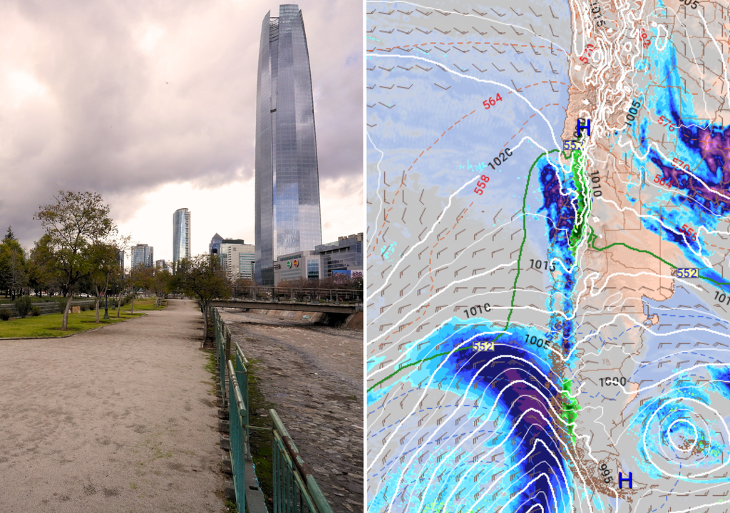 lluvias pronosticadas e imagen de Santiago