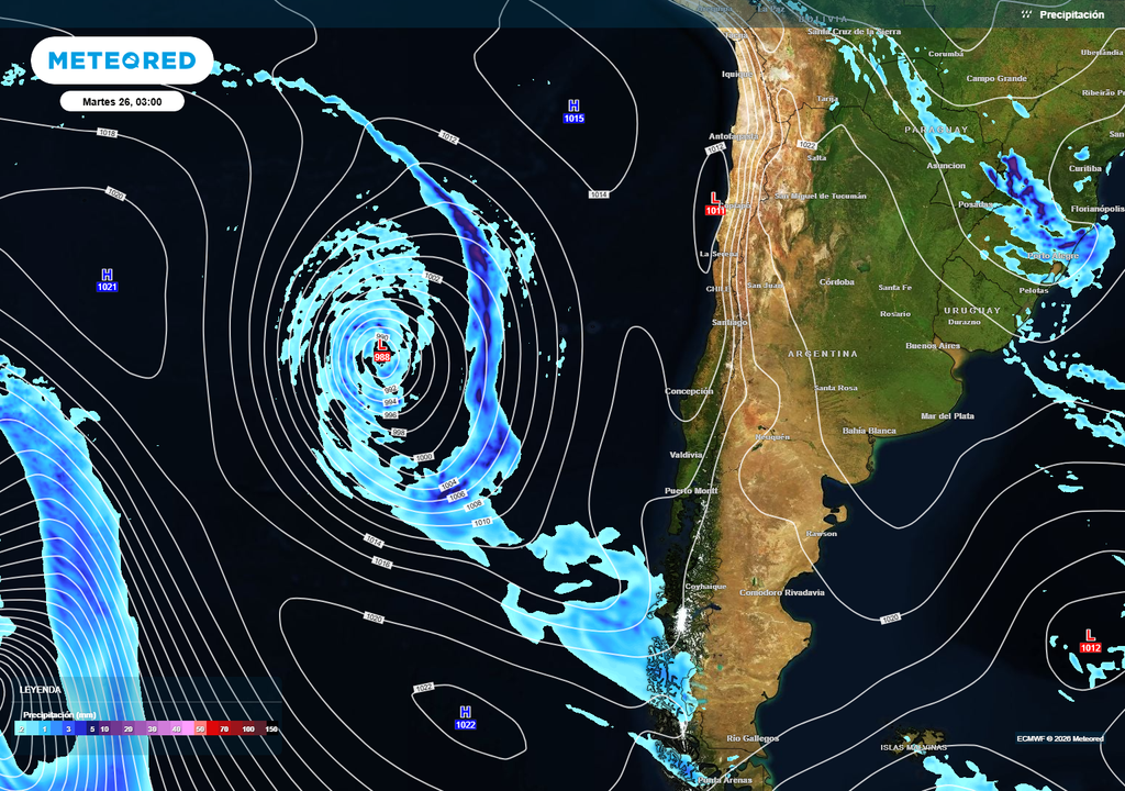 Un frente cálido llevará precipitaciones a la Patagonia en la noche del lunes 25.