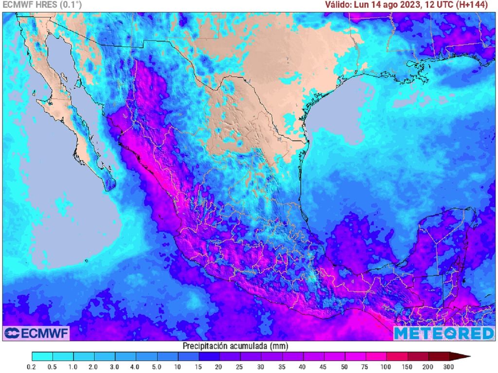Modelo ECMWF - Acumulado de lluvias en milímetros