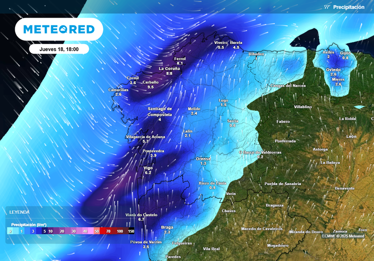 Las lluvias son inminentes en Galicia: en pocas horas caer&aacute;n m&aacute;s de 50 l/m2 en estas zonas