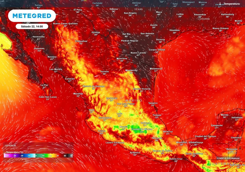 Pronóstico de temperaturas en grados Celsius Las lluvias en la mitad centro-sur ayudarán a refrescar el ambiente con 15-25 °C y menor por la noche, pero el norte y las costas mantendrán los 35-45 °C con bochorno.
