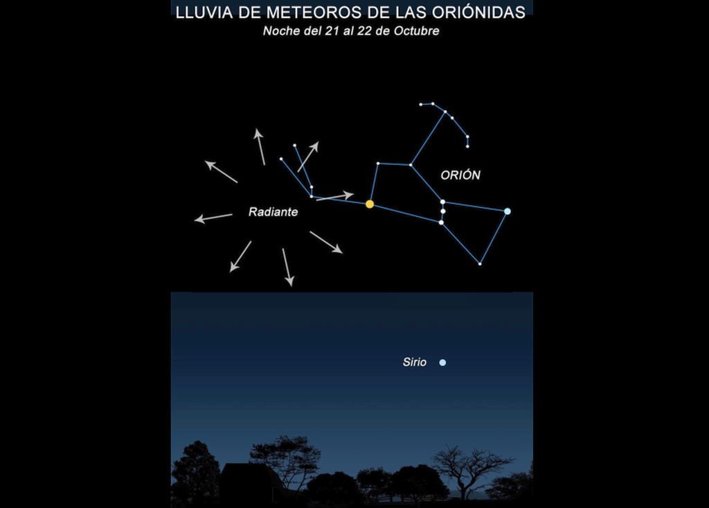 Las Oriónidas alcanzarán su máximo la noche del 21 al 22 de octubre de 2026. Mapa de observación de las Oriónidas. Crédito: NASANET