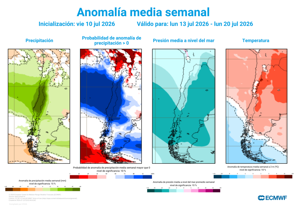 mapas de pronóstico semanal El panorama para el inicio de la segunda quincena es de lluvias y un marcado descenso en las temperaturas.