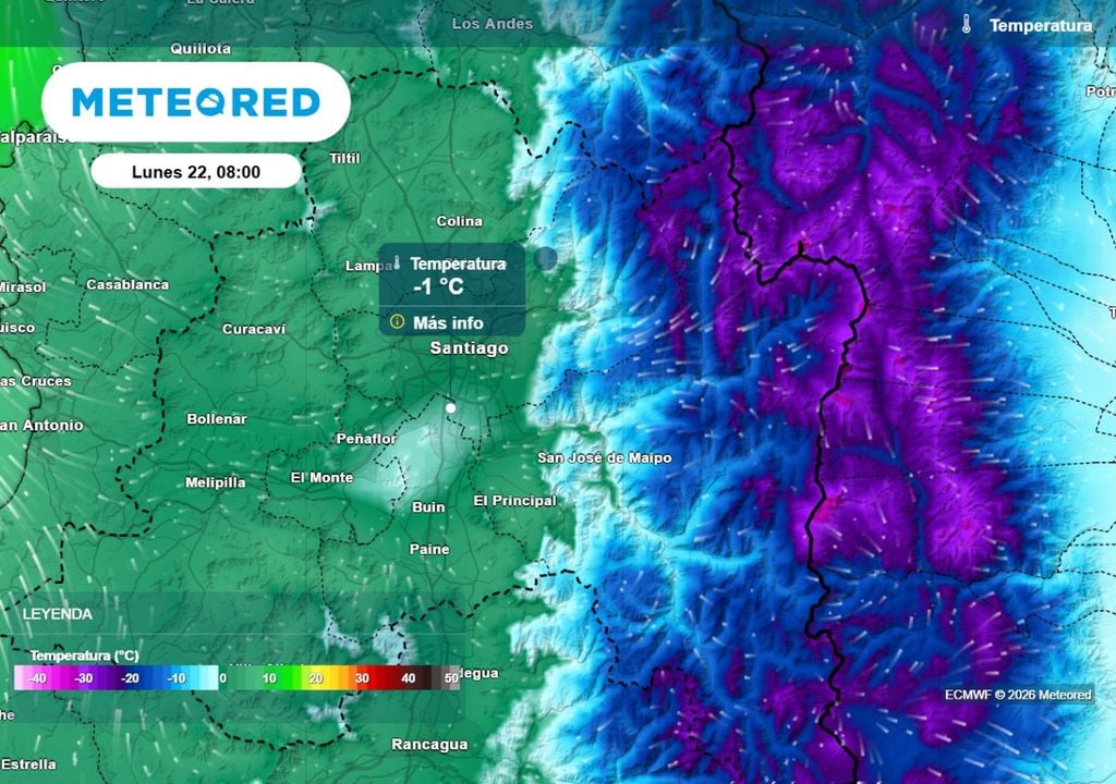 Heladas Probables heladas el próximo lunes en Santiago: tras las lluvias una nueva masa de aire llega a la RM.