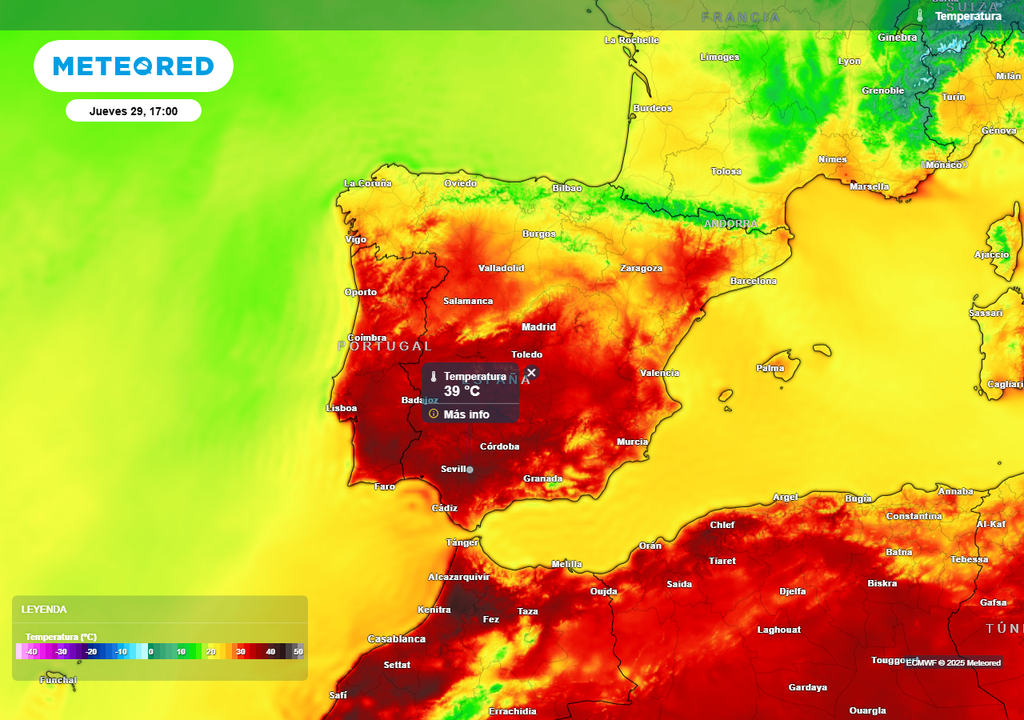 Mapa de temperaturas máximas. Mapa de temperaturas máximas.